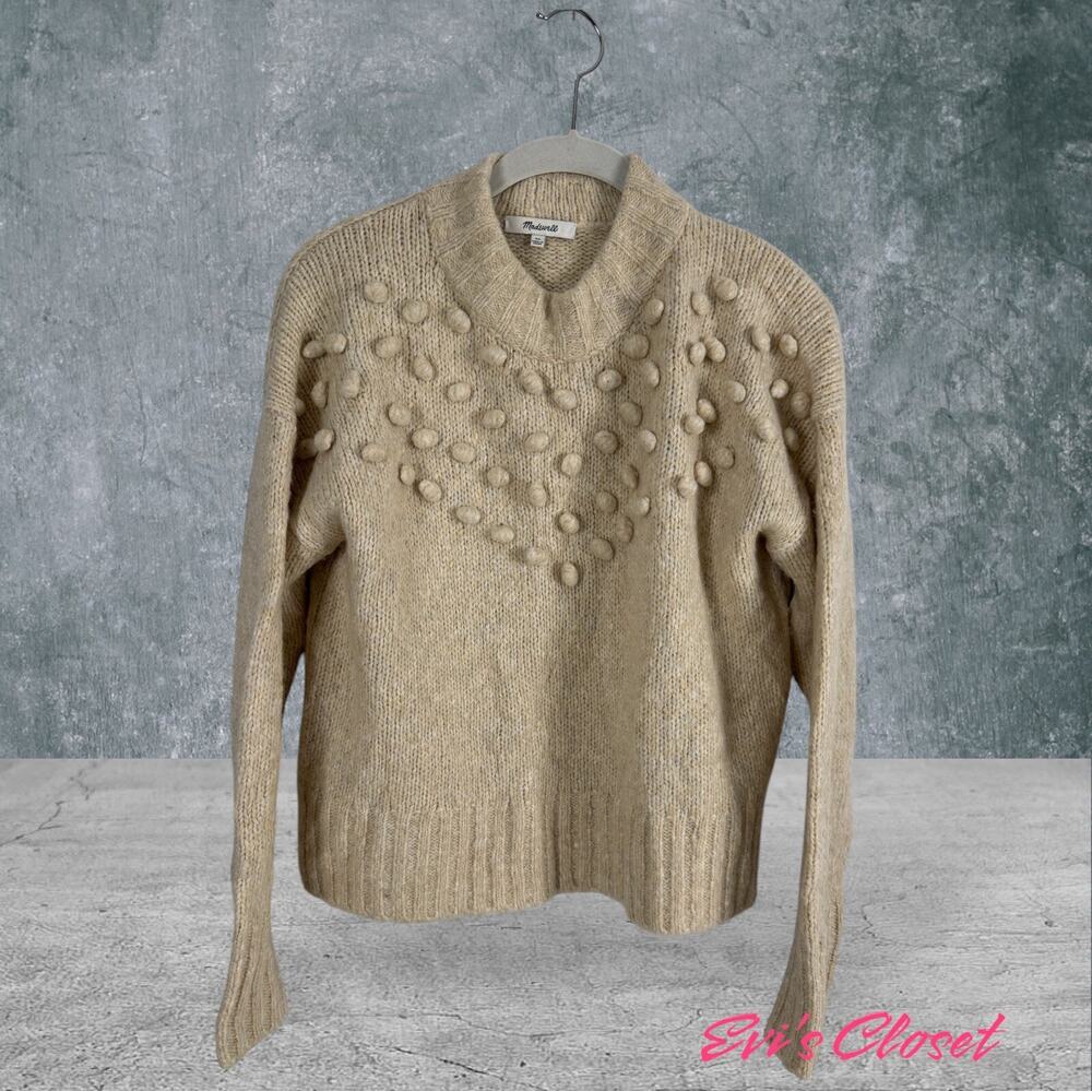 Madewell Women’s Placed Bobble Mock Neck Sweater Cream Knit XS Oversized